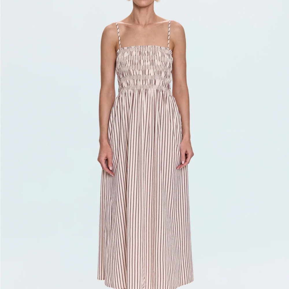 Pistola Cream and Brown Striped Maxi Dress